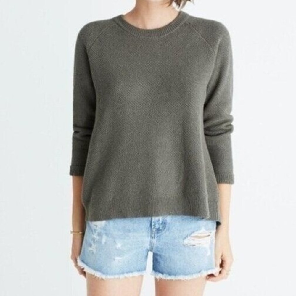 Madewell Province Cross-Back Pullover Sweater Olive Green Knit Back Split XXS
